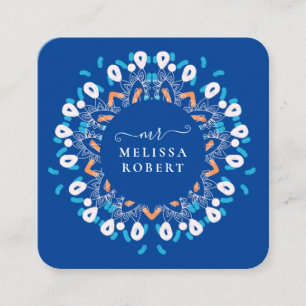 Cartão De Visita Quadrado Belo céu azul Floral Mandala Marble