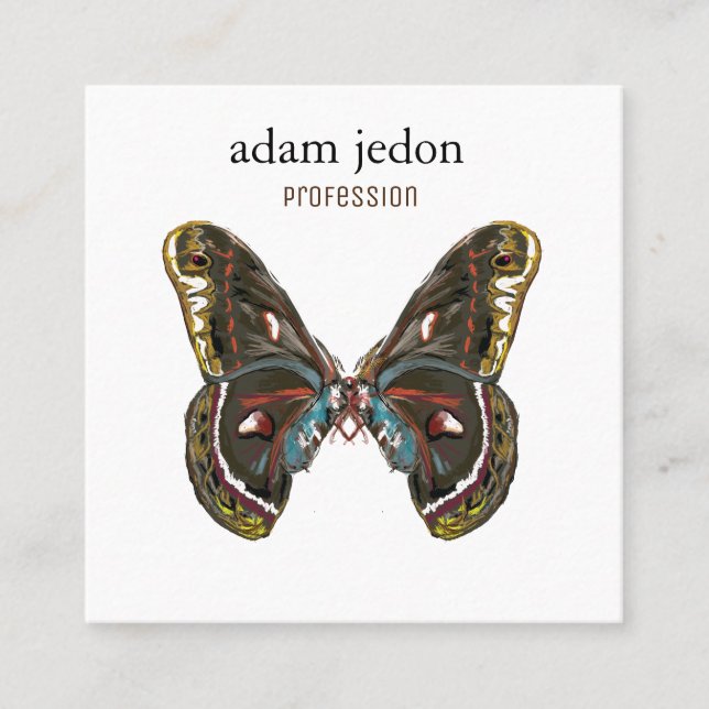 Cartão De Visita Quadrado Belo Desenho De Arte De Borboleta (Frente)
