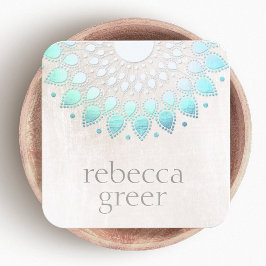 Cartão De Visita Quadrado Belo Floral Azul Lotus Mandala White Marble