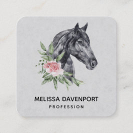 Cartão De Visita Quadrado Belo Retrato de Cabeça de Cavalo Aquarela