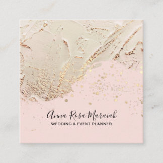 Cartão De Visita Quadrado *~* Belo Tolo de Ouro, Casamento Líptico Rosa Eleg