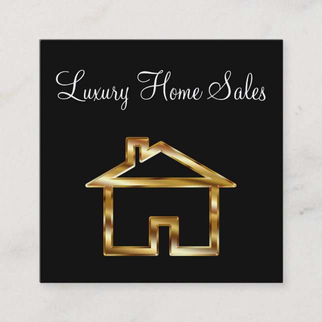Cartão De Visita Quadrado Bens imobiliários da casa Dourado elegante (Frente)