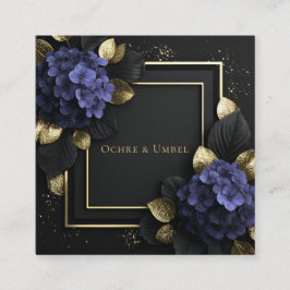 Cartão De Visita Quadrado Black and Gold Floral Geometric Hydrangea
