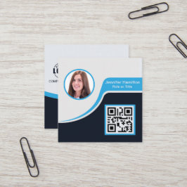 Cartão De Visita Quadrado Black Blue profissional adicione seu logotipo Códi
