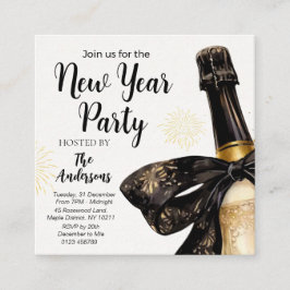 Cartão De Visita Quadrado Black Gold Champagne Cheers New Years Eve Party