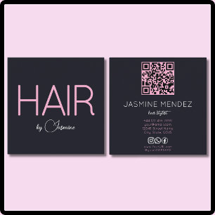 Cartão De Visita Quadrado Black Pink Código QR Simples Redes Sociais Cabelei