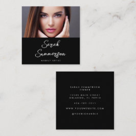 Cartão De Visita Quadrado Black White Photo Elegant Makeup Artist