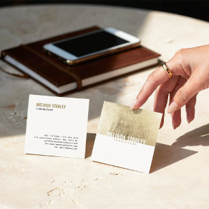 Cartão De Visita Quadrado Bloco de cor elegante de folha de ouro branco míni