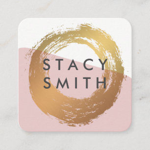 Cartão De Visita Quadrado Bloco de Cor Moderna Dourada com Espelho Chic