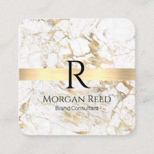 Cartão De Visita Quadrado Bloco de Ouro Mármore Dourado Wh/GDI Nome Monogram