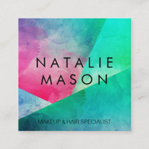 Cartão De Visita Quadrado Blocos de Cores de Aquarela Elegante