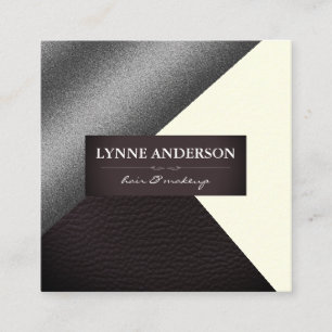 Cartão De Visita Quadrado Blocos de Cores do Couro de Silver Faux Geométrico