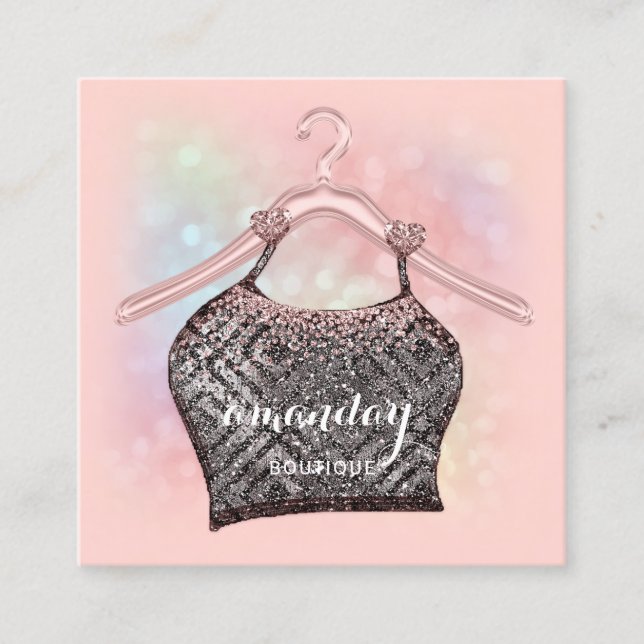 Cartão De Visita Quadrado Blogueiro de Beleza do Rosa do Cloth Hanger (Frente)