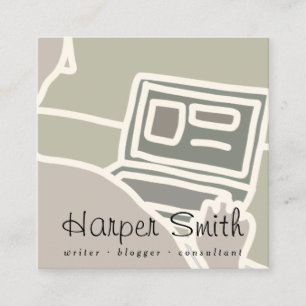 Cartão De Visita Quadrado Blogueiro do escritor online do computador laptop
