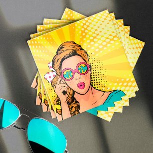 Cartão De Visita Quadrado Blonde de Pop de Arte Retro Lady Wow ID556
