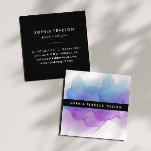 Cartão De Visita Quadrado Blot de Aquarela Moderna do Indigo