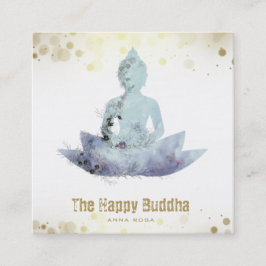 Cartão De Visita Quadrado *~* Blue AP33 Buddha QR Botânico Lotus