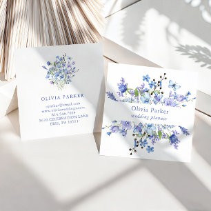 Cartão De Visita Quadrado Blue e Purple Boho   Floral