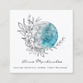 Cartão De Visita Quadrado Blue Floral Moon Square Business Card