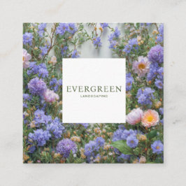 Cartão De Visita Quadrado Blue Lavender Floral Square Frame Bohemian