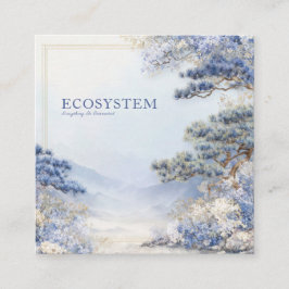 Cartão De Visita Quadrado Blue Pine Tree Landscape Gold Frame Artistic