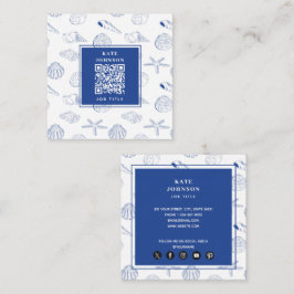 Cartão De Visita Quadrado Blue White Mand Drawn Sea Shels Beach Summer