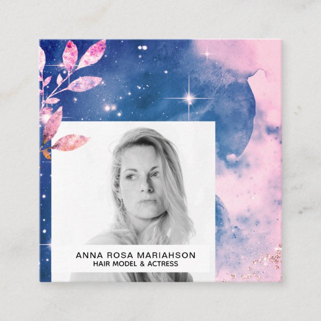 Cartão De Visita Quadrado *~* Blush Glitter Hair Modelo Atriz Stars FOTO (Frente)