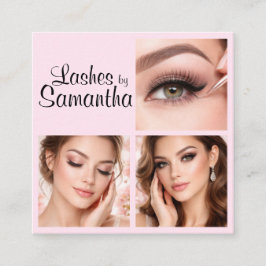 Cartão De Visita Quadrado Blush Pink Black Script 3 Photo Logo Makeup