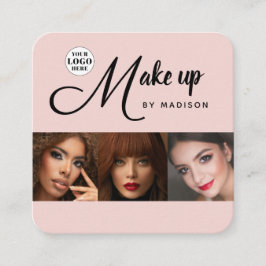 Cartão De Visita Quadrado Blush Pink Black Script 3 Photo Makeup
