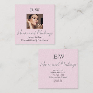 Cartão De Visita Quadrado Blush Pink foto & Estúdio de Beleza Monograma