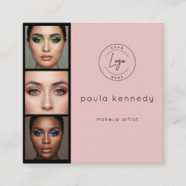 Cartão De Visita Quadrado Blush Pink Modern Photo Makeup 3 Photo Square