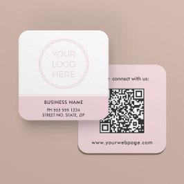 Cartão De Visita Quadrado Blush Pink QR Code Logo Square Business Card