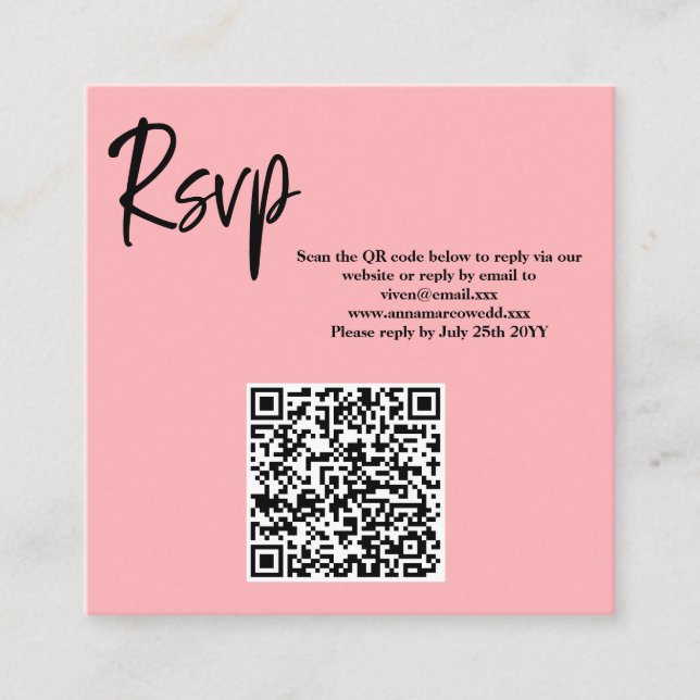 Cartão De Visita Quadrado Blush Pink QR Code RSVP Card  (Frente)