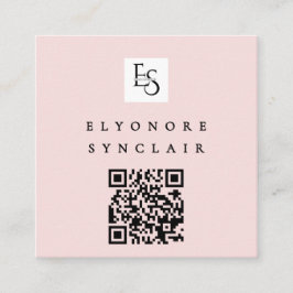 Cartão De Visita Quadrado Blush Pink Script Logo QR Code Lashes