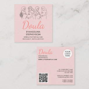 Cartão De Visita Quadrado Blush Rosa Arte de Linha Pós-Parto Nascimento Part