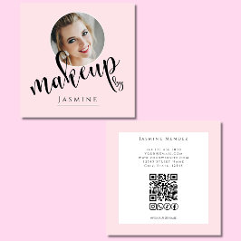 Cartão De Visita Quadrado Blush Rosa Branco Foto MUA Código QR Sociais Quadr