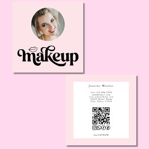 Cartão De Visita Quadrado Blush Rosa Branco Foto MUA Código QR Sociais Quadr