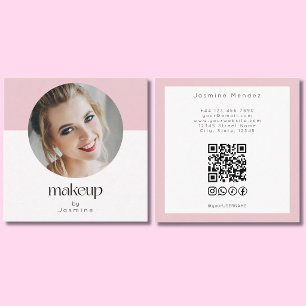 Cartão De Visita Quadrado Blush Rosa Branco Foto MUA Código QR Sociais Quadr