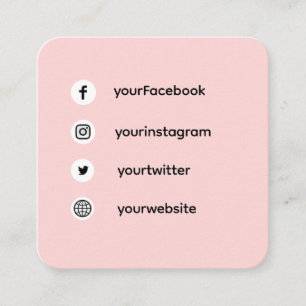 Cartão De Visita Quadrado Blush Rosa Mídia Social Prazer em Conhecê-lo Des