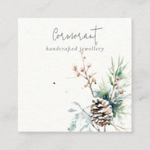 Cartão De Visita Quadrado Blush Snow Winter Berries Que Enxergam O Porão