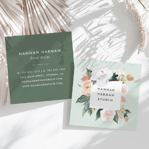 Cartão De Visita Quadrado Boho Blooms Watercolor Floral
