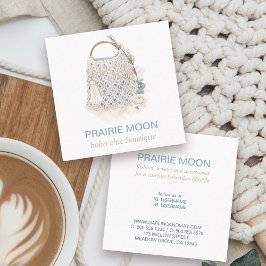 Cartão De Visita Quadrado Boho Chic Watercolor Macrame Bag Square Business C