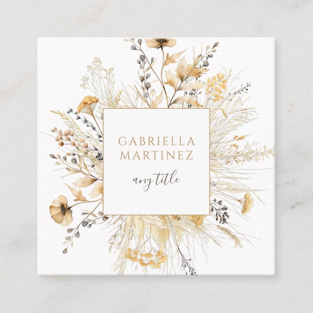 Cartão De Visita Quadrado Boho Cream Terracotta Wildflower (Frente)