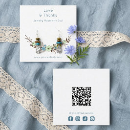 Cartão De Visita Quadrado Boho Dusty Blue Floral Jewelry Card TMF26