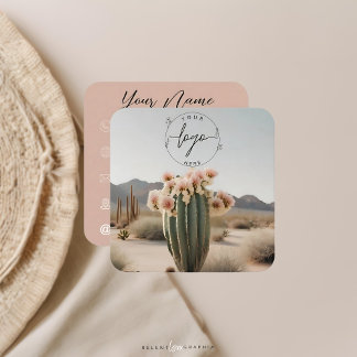 Cartão De Visita Quadrado Boho | Flor Cactus | Estética