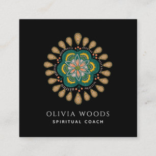 Cartão De Visita Quadrado Boho Floral Mandala - Treinador espiritual