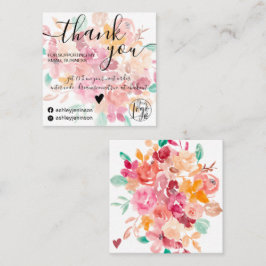 Cartão De Visita Quadrado Boho floral obrigado de ordem de aquarelas