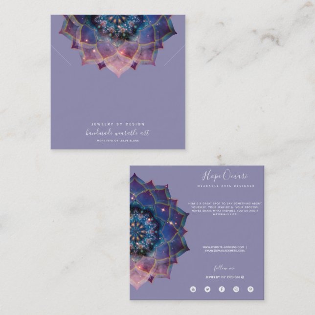 Cartão De Visita Quadrado Boho Nebula Bloom | Design Mandala (Frente/Verso)