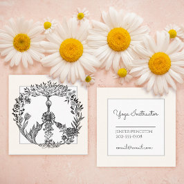 Cartão De Visita Quadrado Boho Sinal de Paz Elegante Girly Bonita Floral Bon