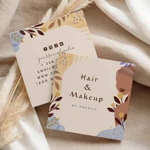 Cartão De Visita Quadrado Boho Style Girl Illustra Cabelo Makeup Terthy